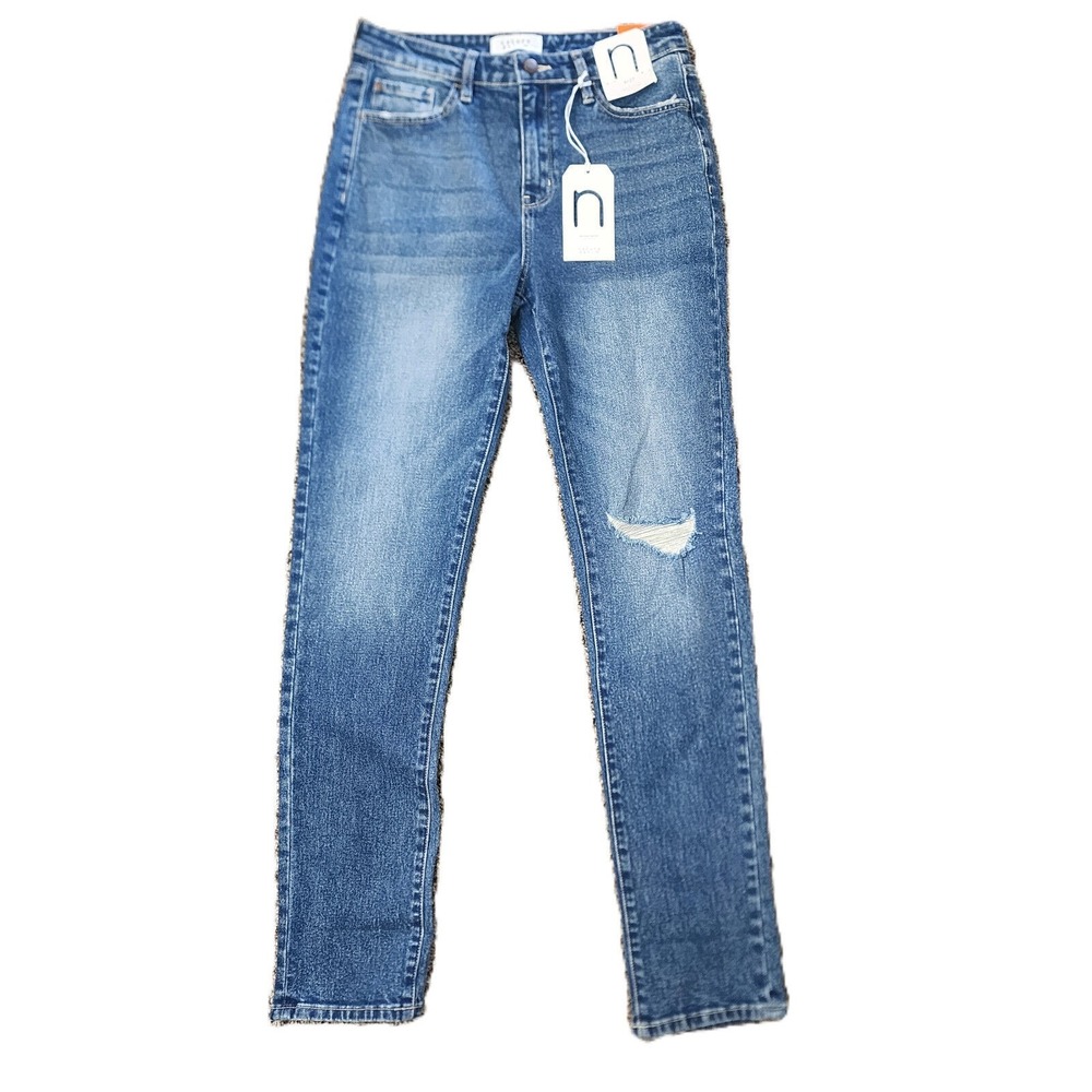 Nature Denim Mom Jeans Medium Stone Wash Distressed Slim Straight Women 4/27